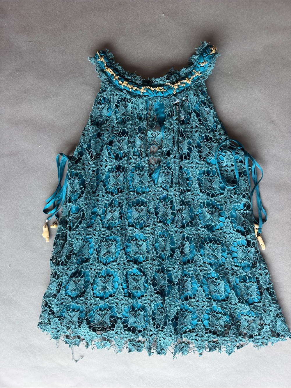 Meghan Los Angeles Teal Lace Halter Tank | Boho Y2K